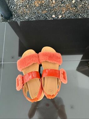 UGG Coral-Orange Fuzzy Strap Sandals
